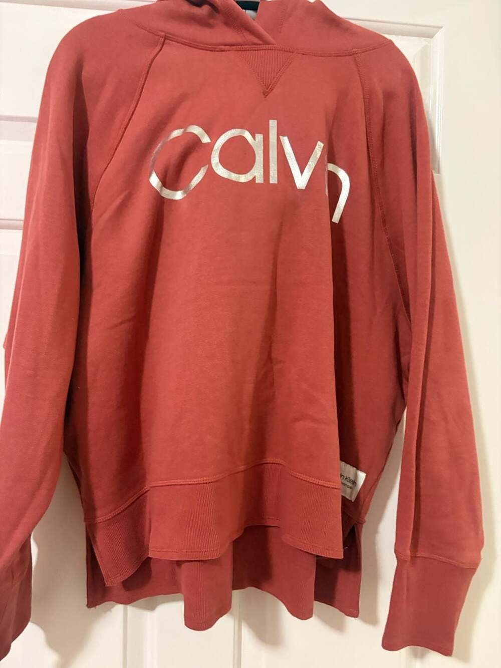 Calvin Klein Performance Hoodie Size XL Red Silver Logo Pullover Sweatshirt